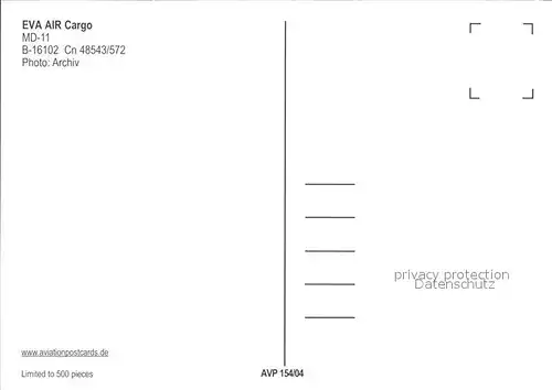 Flugzeuge Zivil EVA AIR CARGO MD 11 B 16102 cn 48543 572 Kat. Airplanes Avions