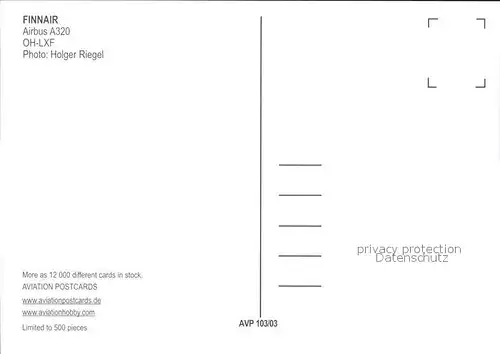 Flugzeuge Zivil FINNAIR Airbus A320 OH LXF Kat. Airplanes Avions