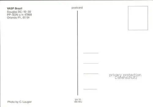 Flugzeuge Zivil VASP BRAZIL Douglas DC 10 30 PP SON Orlando FL Kat. Airplanes Avions