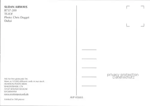 Flugzeuge Zivil Sudan Airways Boeing B737 200 TS IOF Kat. Airplanes Avions