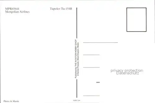 Flugzeuge Zivil Mongolian Airlines Tupolev Tu 154B MPR85644 Kat. Airplanes Avions