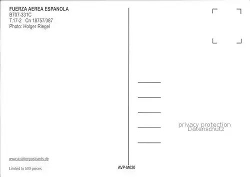 Flugzeuge Zivil FUERZA AEREA ESPANOLA Boeing 707 331C  T.17 2  Kat. Airplanes Avions