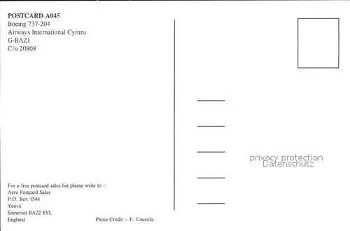 Flugzeuge Zivil boeing 737 204 Airways International Cymru G BAZI  Kat. Airplanes Avions