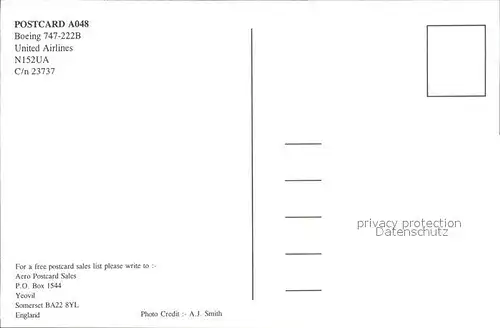 Flugzeuge Zivil Boeing 747 222B United Airlines N152UA  Kat. Airplanes Avions