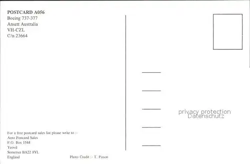Flugzeuge Zivil Boeing 737 377 ansett australia Kat. Airplanes Avions