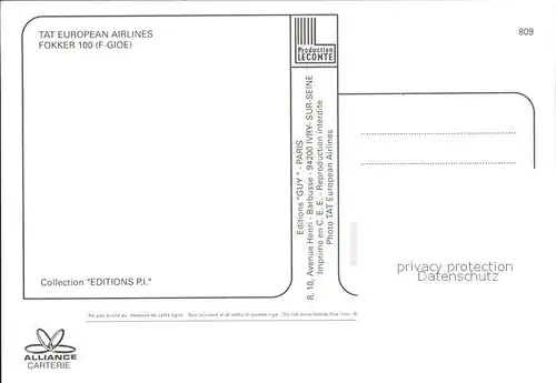 Flugzeuge Zivil TAT Europian Airlines Fokker 100 (F GIOE) Kat. Airplanes Avions