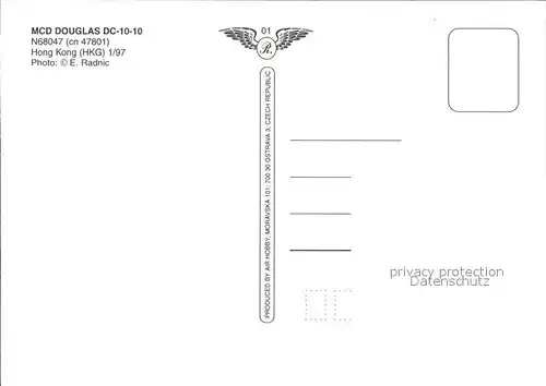 Flugzeuge Zivil MCD Douglas DC 10 10 N68047 Hong Kong Kat. Airplanes Avions