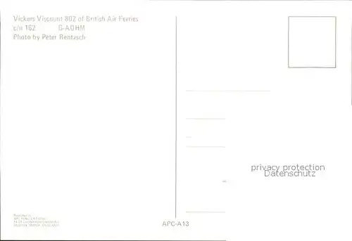 Flugzeuge Zivil British Air Ferries Vickers Viscount 802 c n 162 G AOHM  Kat. Airplanes Avions