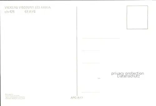 Flugzeuge Zivil Arkia Vickers Viscount 833 c n 424 4X AVB Kat. Airplanes Avions