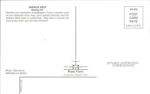 Flugzeuge Zivil America West Boeing 757 N907AW c n 22691 Kat. Airplanes Avions