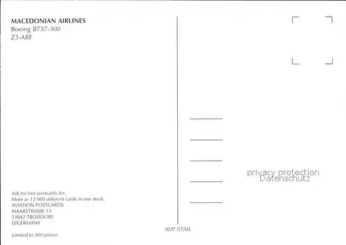 Flugzeuge Zivil Macedonian Airlines Boeing 737 300 Z3 ARF  Kat. Airplanes Avions