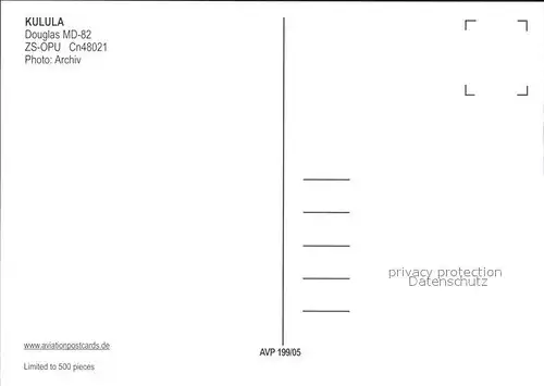 Flugzeuge Zivil Kulula Douglas MD 82 ZS OPU Cn 48021 Kat. Airplanes Avions