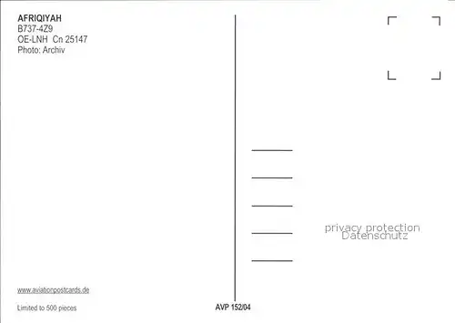 Flugzeuge Zivil Afriqiyah B737 4Z9 OE LNH Cn 25147 Kat. Airplanes Avions