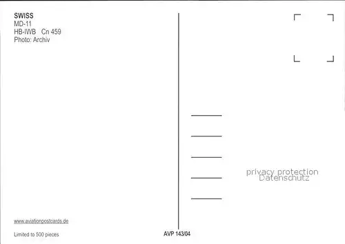 Swissair MD 11 HB IWB Cn 459 Kat. Flug