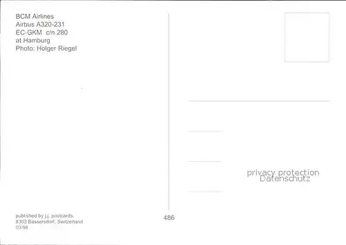 Flugzeuge Zivil BCM Airlines Airbus A320 231 EC GKM c n 280 Kat. Airplanes Avions