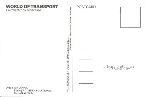 Flugzeuge Zivil Air Lanka Boeing 747 238B 4R ULF  Kat. Airplanes Avions