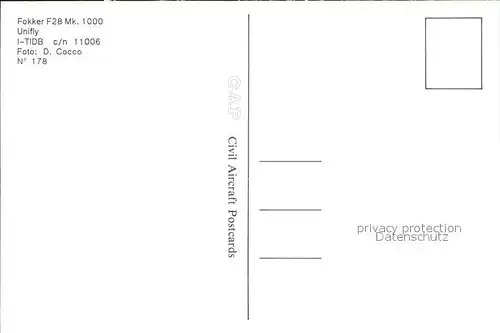 Flugzeuge Zivil Unifly Fokker F28 Mk. 1000 I TIDB c n 11006 Kat. Airplanes Avions