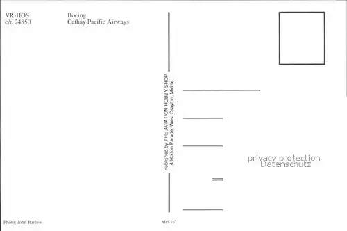 Flugzeuge Zivil Cathay Pacific Airways Boeing VR HOS c n 24850 Kat. Airplanes Avions
