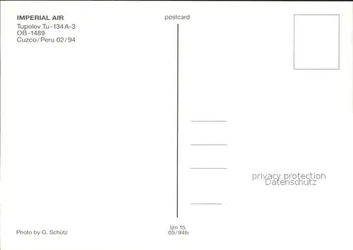 Flugzeuge Zivil Imperial Air Tupolev Tu 134A 3 OB 1489 Kat. Airplanes Avions