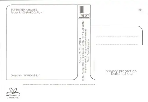 Flugzeuge Zivil TAT British Airways Fokker F 100 F GIOD  Kat. Airplanes Avions