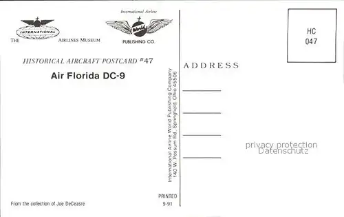 Flugzeuge Zivil Air Florida DC 9  Kat. Airplanes Avions