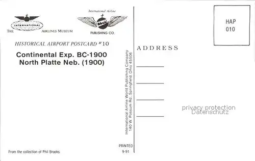 Flugzeuge Zivil Continental Express BC 1900 North Platte N318BH  Kat. Airplanes Avions