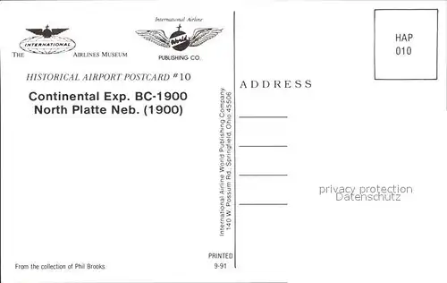 Flugzeuge Zivil Continental Express BC 1900 N318BH North Platte  Kat. Airplanes Avions