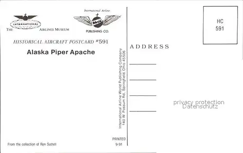 Flugzeuge Zivil Alaska Piper Apache N1203P Kat. Airplanes Avions