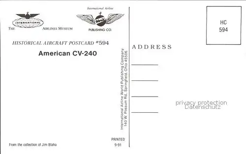 Flugzeuge Zivil American Airlines CV 240 Kat. Airplanes Avions