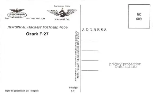 Flugzeuge Zivil Ozark F 27 N4303F  Kat. Airplanes Avions