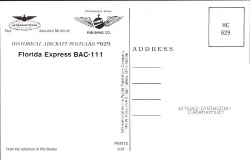 Flugzeuge Zivil Florida Express BAC 111 N1644 Kat. Airplanes Avions