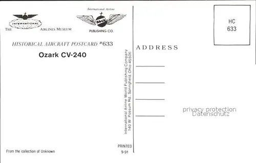 Flugzeuge Zivil Ozark CV 240  Kat. Airplanes Avions