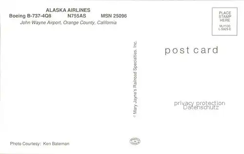Flugzeuge Zivil Alaska Airlines Boeing 737 4Q8 N755AS MSN 25096 Kat. Airplanes Avions