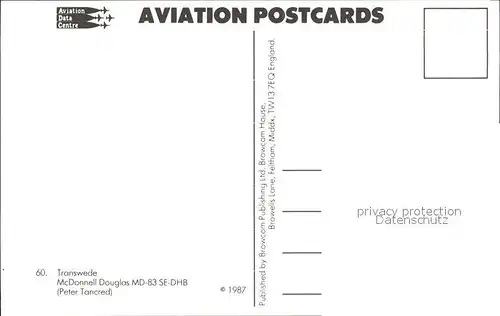 Flugzeuge Zivil Transwede McDonnell Douglas MD 83 SE DHB  Kat. Airplanes Avions