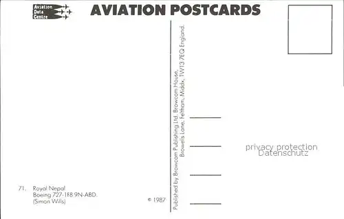 Flugzeuge Zivil Royal Nepal Airlines Boeing 727 1F8 9N ABD  Kat. Airplanes Avions