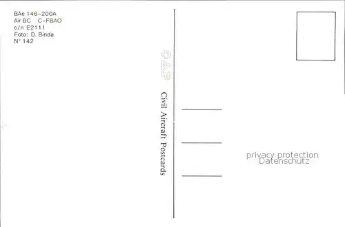 Flugzeuge Zivil Air BC BAe 146 200A C FBAO c n E2111 Kat. Airplanes Avions