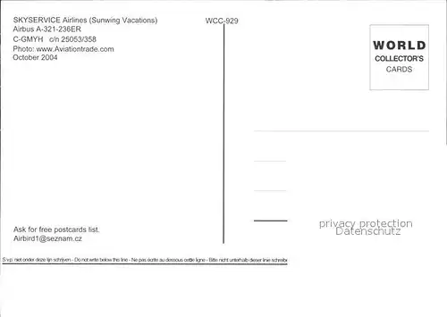 Flugzeuge Zivil Skyservice Airlines Sunwing Vacations Airbus A 321 236ER C GMYH Kat. Airplanes Avions