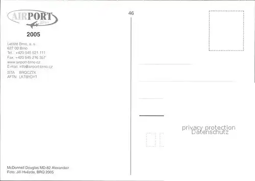 Flugzeuge Zivil Alexandair McDonnell Douglas MD 82 Airport Brno Kat. Airplanes Avions