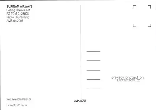 Flugzeuge Zivil Surinam Airways Boeing 747 306M PZ TCM Cn 23508 Kat. Airplanes Avions