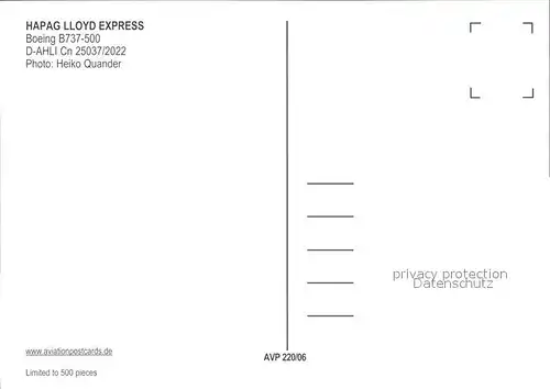 Flugzeuge Zivil Hapag Lloyd Express Boeing 737 500 D AHLI Cn 25037 2022 Kat. Airplanes Avions