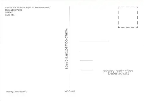Flugzeuge Zivil American Trans Air 25th Anniversary colours Boeing 727 200 N772AT  Kat. Airplanes Avions