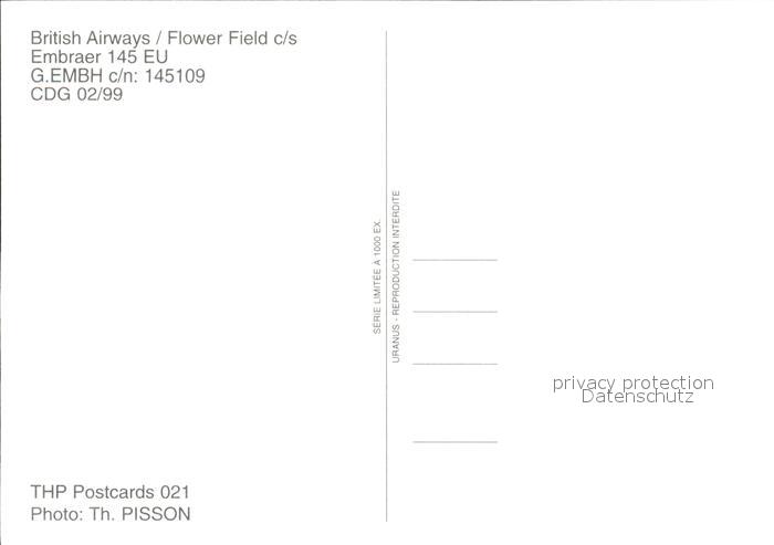 Flugzeuge Zivil British Airways Flower Field C S Embraer 145 Eu G Embh C N Kat Airplanes Avions Nr Kg Oldthing Ansichtskarten Verk