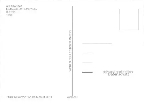 Flugzeuge Zivil Air Transat Lockheed L 1011 100 TriStar C FTNC  Kat. Airplanes Avions