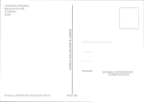 Flugzeuge Zivil Canadian Airlines Boeing 747 400 C GMWW Kat. Airplanes Avions