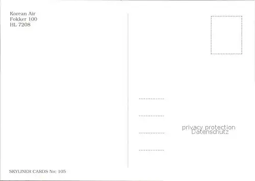 Flugzeuge Zivil Korean Air Fokker 100 HL 7208 Kat. Airplanes Avions