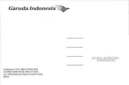 Flugzeuge Zivil Garuda Indonesia Lockheed L 1011 385 3 TriStar 500 JY AGH Kat. Airplanes Avions