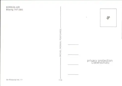 Flugzeuge Zivil Korean Air Boeing 747 3B5  Kat. Airplanes Avions