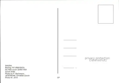 Flugzeuge Zivil Saudia Boeing 747 2B5F SCD HL7452 cn sn 22481 454 Kat. Airplanes Avions