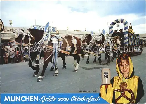 Oktoberfest Festwagen Pferdegespann Muenchner Kindl Brezel  Kat. Feiern und Feste