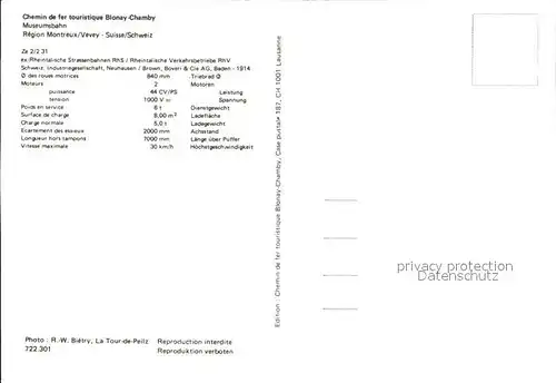 Strassenbahn Chemin de fer touristique Blonay Chamby Museumsbahn Ze 2 2 31 ex Rheintalische Strassenbahnen Kat. Strassenbahn